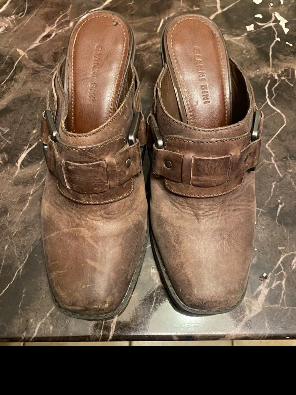 Gianni Bini Brown Leather Women’s Mule Heels 8.5M